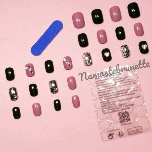 3D Pink Hearts Stars Rhinestone Press On Nails - Picture 6 of 12